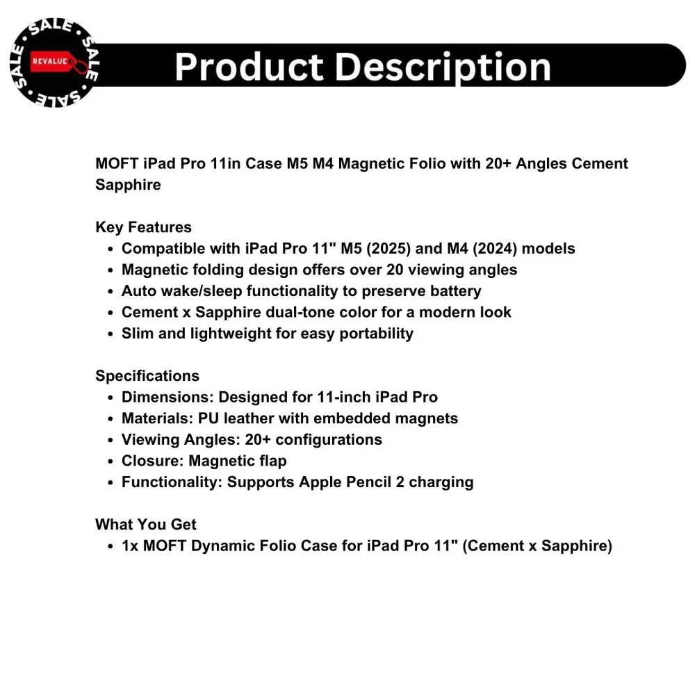 MOFT iPad Pro 11in Case M5 M4 Magnetic Folio with‎ 20+ Angles Cement Sapphire